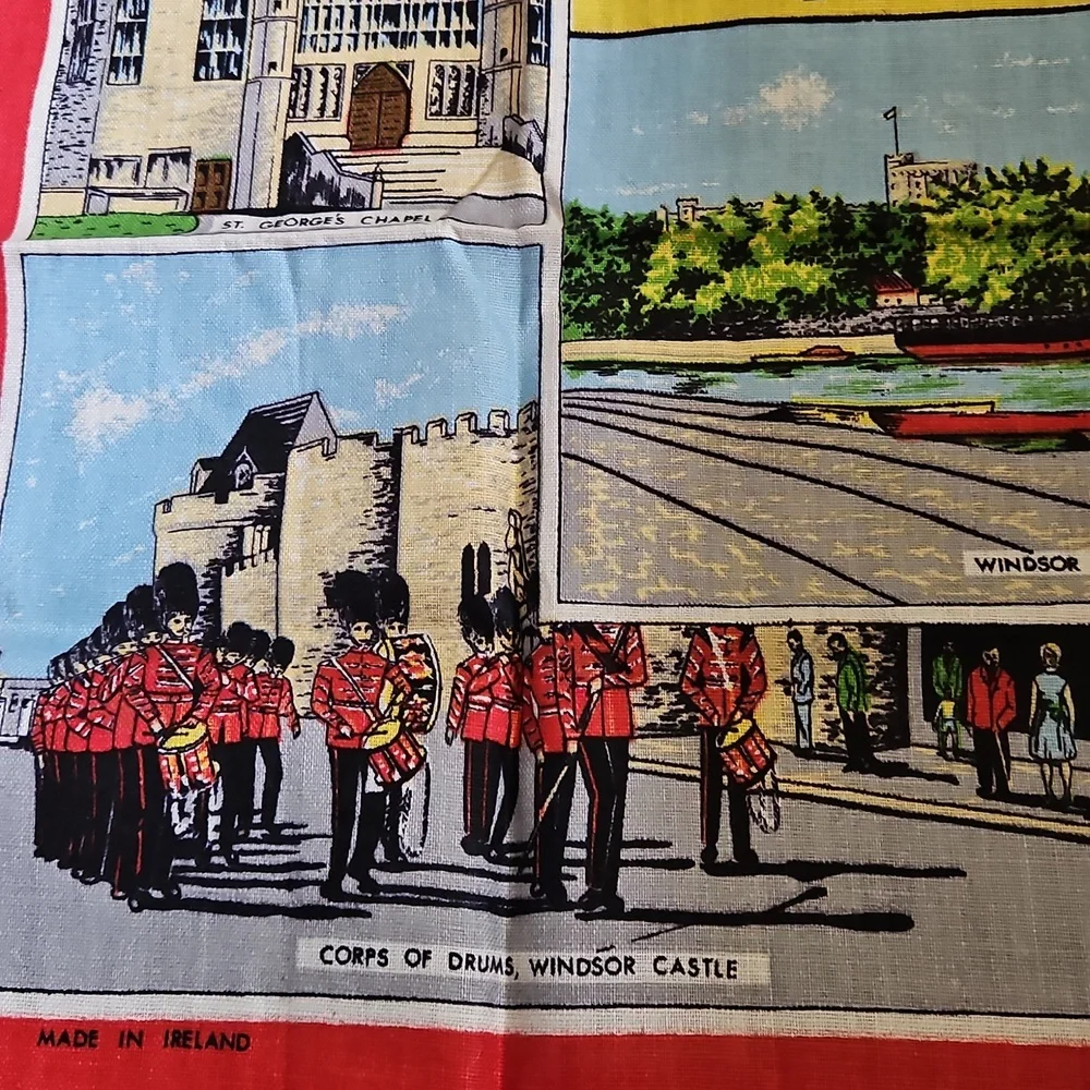 Windsor Souvenir Linen Tea Towel with Red Border